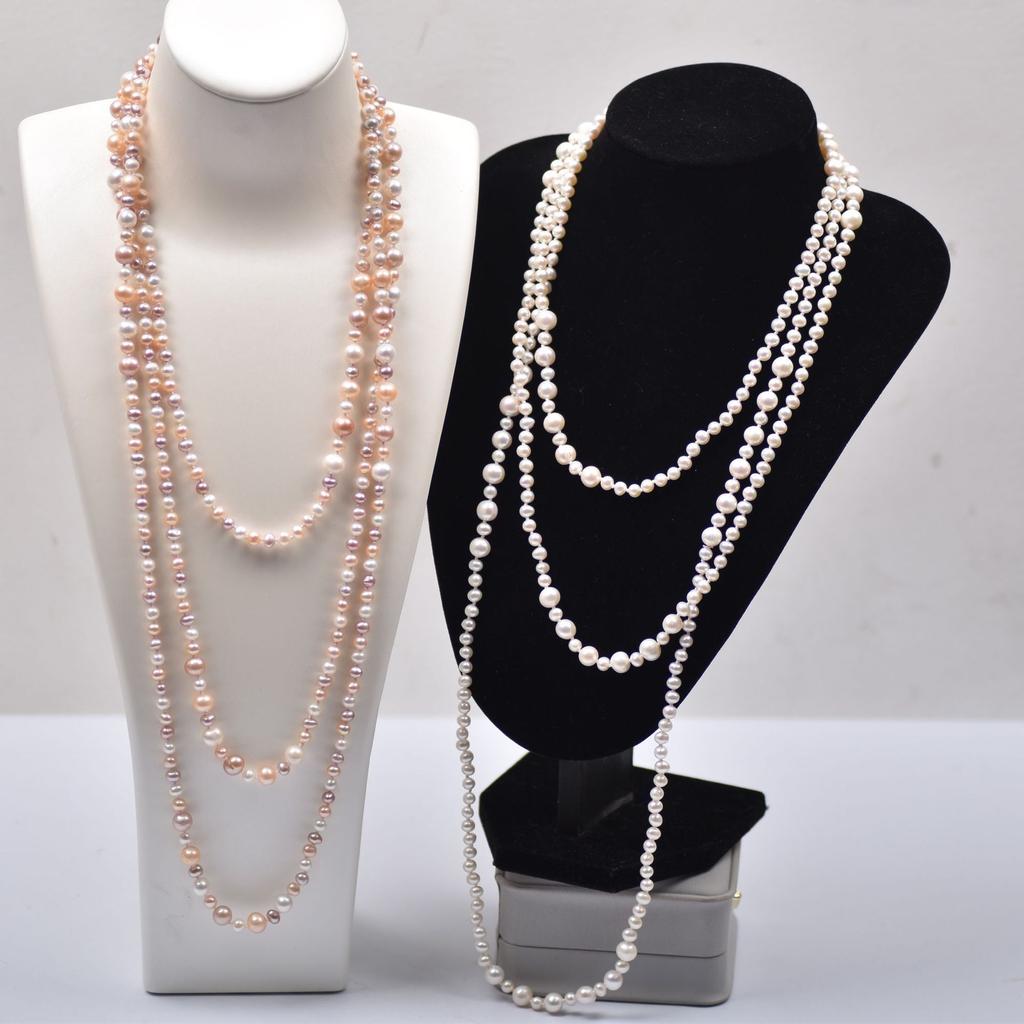 2m Extra Long Freshwater Pearl Sweater Chain for Women, Natural Multi-layer Beaded Versatile Long Necklace