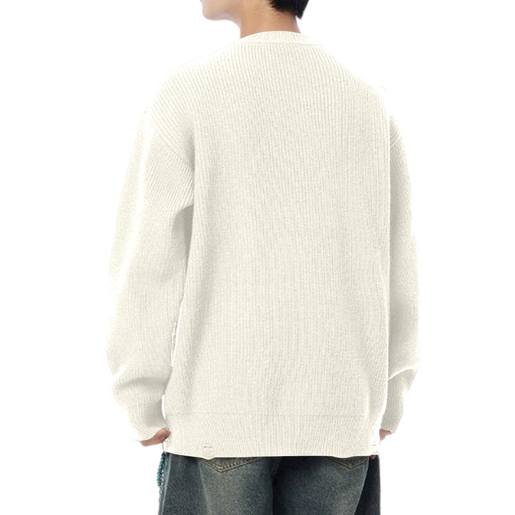 Men's Fashion Knitting Pullover Long Sleeves Loose Round Neck Sweater