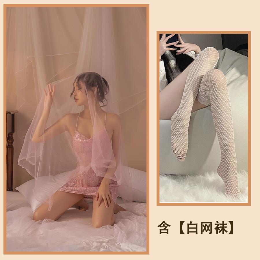 Sexy Underwear, Sexy Glitter, Slim-fit Hip-wrapped Dress, Neck Temptation, Low-cut Chain, Cross Halter.