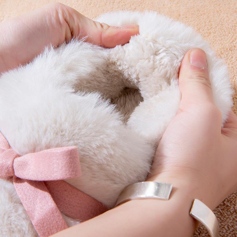 Fashion Fashion Bowknot Warm Winter Boots Woman Faux Fur Thick Sole Non-Slip Snow Boots Woman Slip-On Soft Bottom Plush Ankle Botas