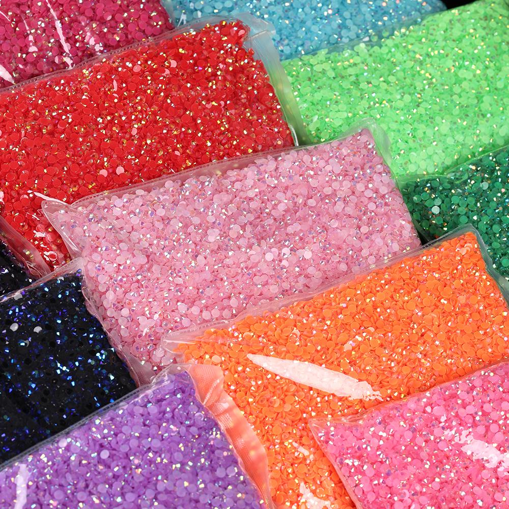 Wholesale Bulk Resin Rhinestone Jelly Color AB transparent AB 2mm,3mm,4mm,5mm,6mm Facets FlatBack Nail Art Garment Decoration