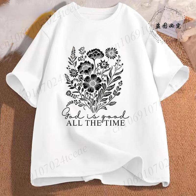 Unisex Casual Summer TShirts Cross God Is Good All The Time Graphic Printed Short Sleeve TShirt Christian Jesus Quote Tees Tops