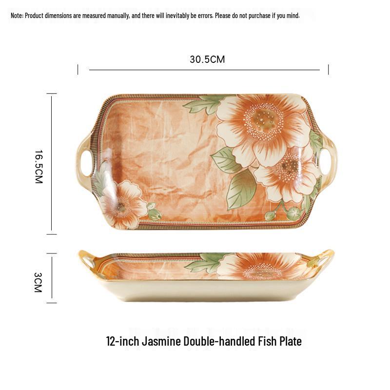 Set aus 2 kreativen tiefen Keramik-Suppentellern, rund, mit Jasminblumen-Unterglasur