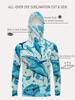 Men's Outdoor Hooded Face Covering Long Sleeve T-Shirt Quick Dry Breathable Stretchy Fishing Clothing Ocean Fish Print Clothing