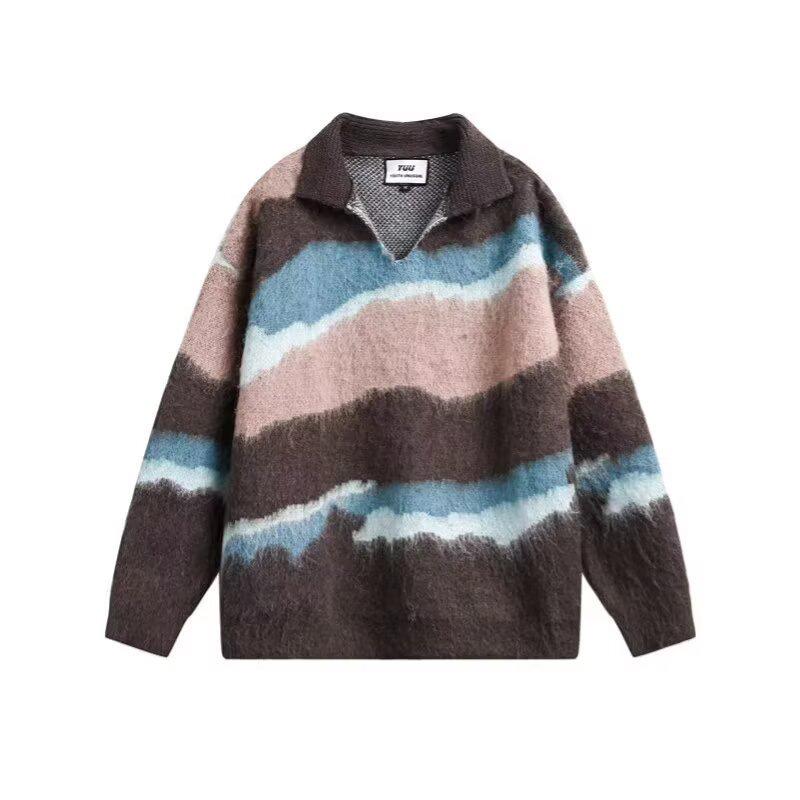 2026 Trendy Harajuku Faux Mink Stand Collar Sweater Large кофейный