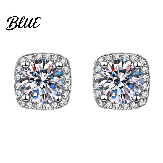 Cubic Zirconia Stud Earrings 1 Pair Square Shape Sparkling Women