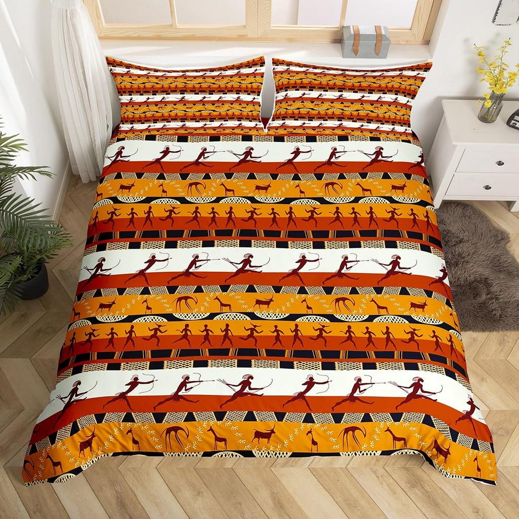 נשים אפריקאיות כיסוי שמיכה סט מצעים לאומי שבטי אפריקאי כיסוי שמיכה טלאים משובצים פרחוני וינטג' חום כיסוי שמיכה