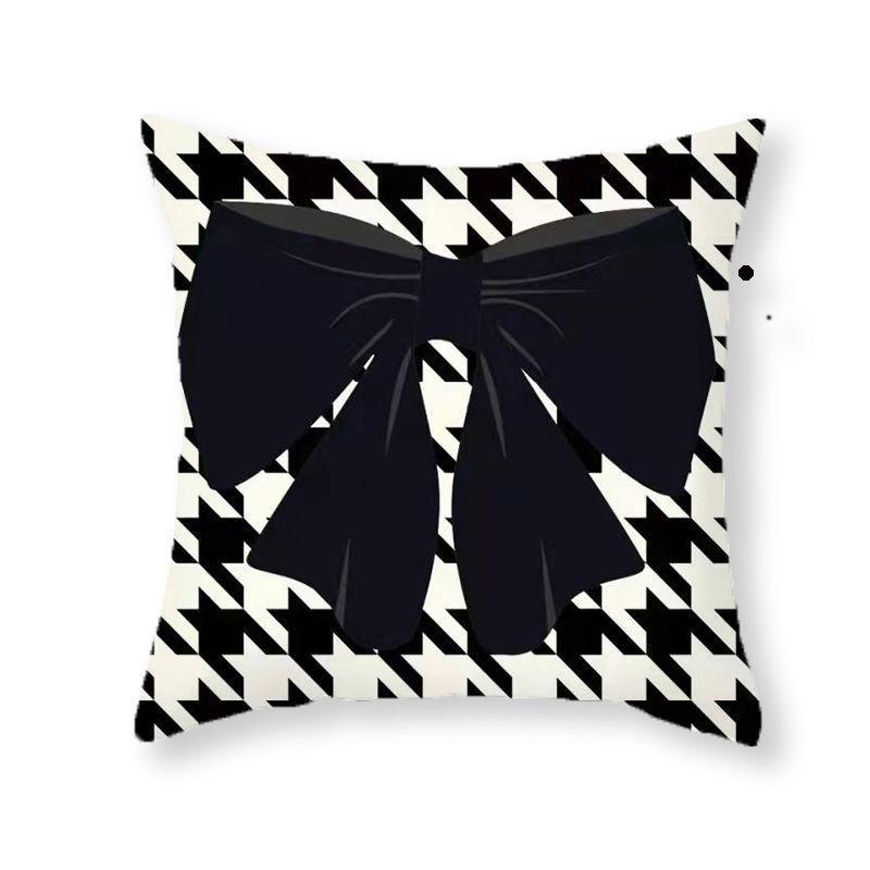 Black Creative Flower Bowtie Digital Printing Short Plush Pillow Covers For Car Sofa Office Cushion Cover Home Goods 60X60Cm