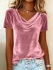 Moda Transfrontaliera 2026: T-shirt da donna in velluto a tinta unita con colletto a balze e maniche corte