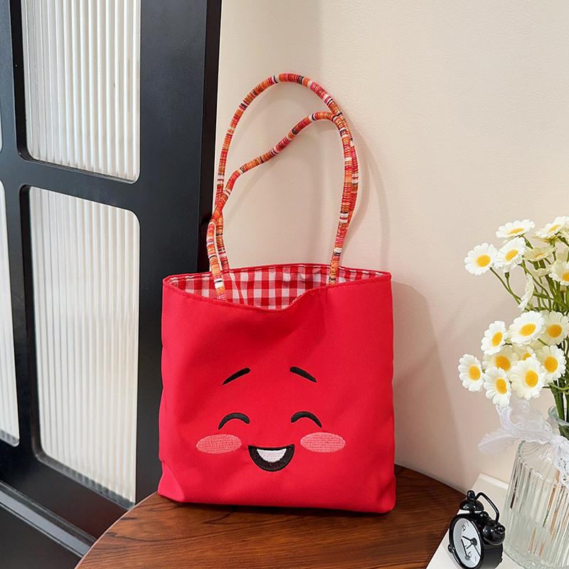 Canvas Bag For Women With Cartoon Embroidery Small Handheld Purse For Daily Use