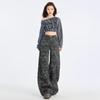 American-Style High-Waist Camo Jeans: Women's Wide-Leg, Slimming, Loose-Fit Pants for Spring 2025