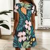 Women V Neck Watercolor Hydrangea Printed Plus Size Summer Loose Dress