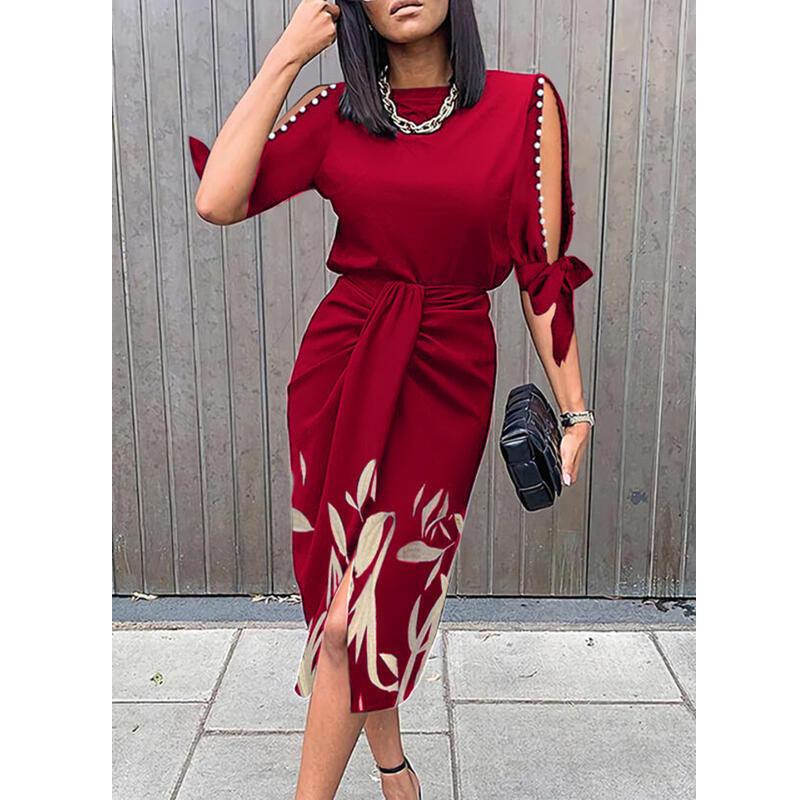

Женское платье с короткими рукавами и принтом для женщин, с круглым вырезом, на плечах, для вечеринок, свободное платье XL бордовый