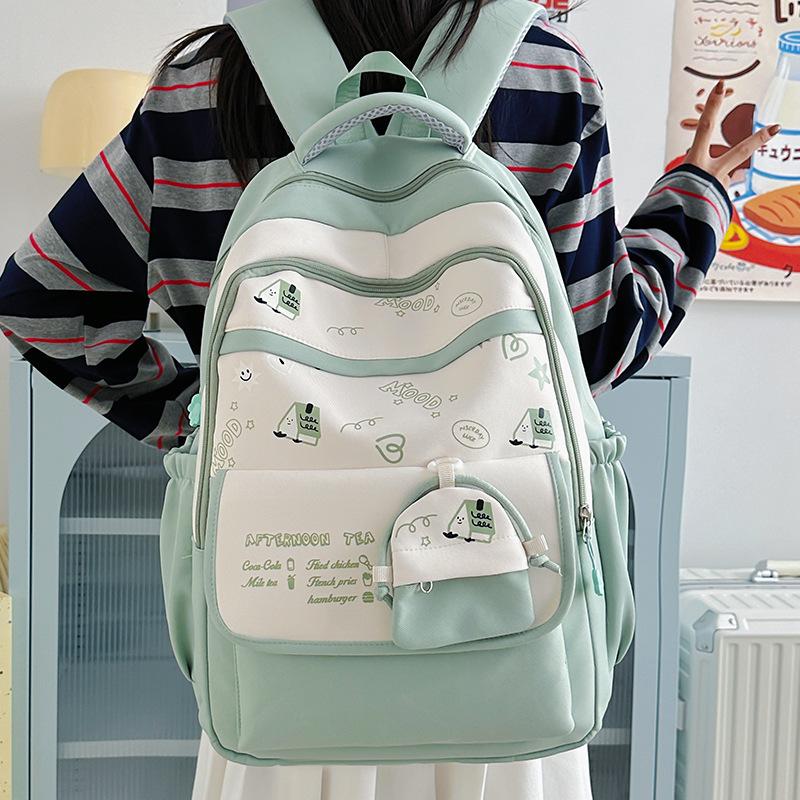 Schoolbag Summer New Product Junior High School Schoolbag Large Capacity School Travel Light Backpack Cute Print Color Matching Backpack