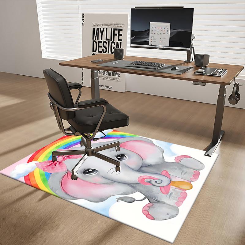 1 stuks Regenboog Olifant Stoelmat, Antislip Tapijt voor Kantoorstoelen, Feestelijk Cadeau, Geschikt voor Alle Seizoenen, Decoratief voor Huis en Kantoor, Woonkamer