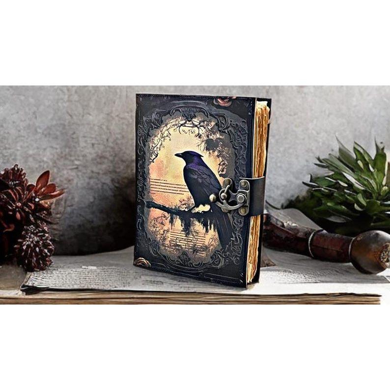 Raven Leather Journal • Vintage Book of Shadows Grimoire, Gift for her 7 x 5 inch