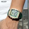 Quartz Watch Fashion Creative Luminous Date Chronograph Analog Display Green Silicone Strap Wrist Watches for Men