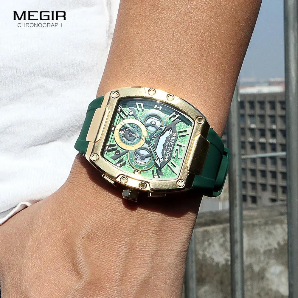 Quartz Watch Fashion Creative Luminous Date Chronograph Analog Display Green Silicone Strap Wrist Watches for Men