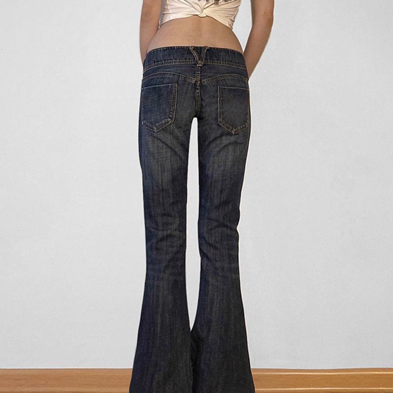 Y2k Flared Pants Retro Button Low Waist Casual Denim Trousers