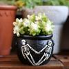 Gothic Succulents Planter, Halloween Skull Cauldron Pot In Resins for Table Decors, Small Flower Container for Shelf and Window Display