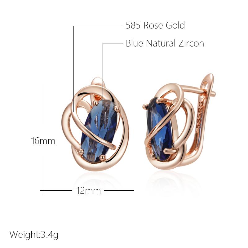 Unusual Shiny Oval Blue Natural Zircon Dangle Earrings For Women Luxury  Rose Gold Color Wedding Party Daily Jewelry