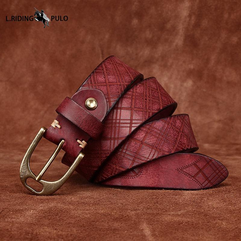 Personalized Diamond Embossed Leather Belt for Men, Genuine Top Layer Cowhide Retro Casual Belt