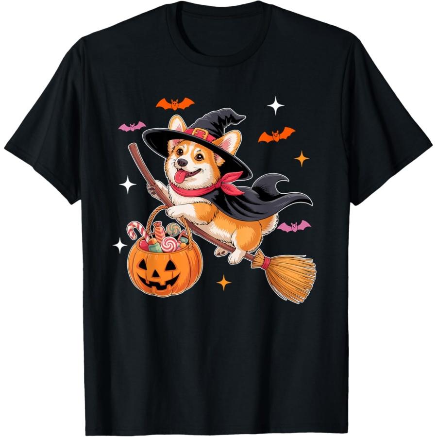 

Corgi Cosplay Witch On Broomstick Halloween Owner Kids T-Shirt XXXXXL чёрный