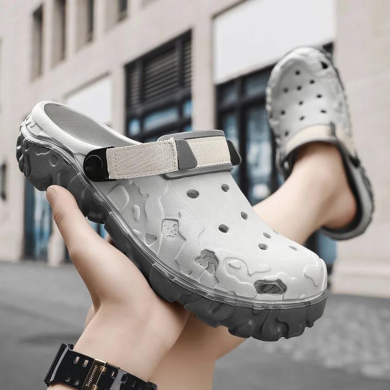 Fashion 2024 Clogs Sandals Men Large Size Slip On Outdoor Beach Summer Shoes Medical Clogs Causal Breathable Male Sandals With Hole