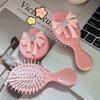 Compact Round Folding Comb with Mirror Pink Air Cushion Comb Portable Handle Comb  Girl