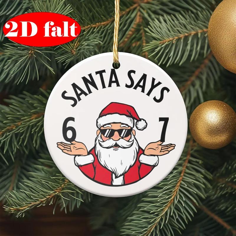 2D Flat Santa Claus Round Ceramic Pendant Christmas Tree Hanging Ornaments Holiday Party Home Decor