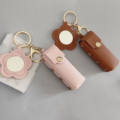 Przenośna Skórzana Torebka na Szminki Kosmetyczka Torebka na Balsam do Ust Uchwyt na Brelok Kreatywny Pokrowiec Ochronny na Szminki Z Lustereczkiem Prezenty