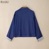 ZANZEA Women Casual Turn Down Collar Loose Long Sleeve Autumn Blouse