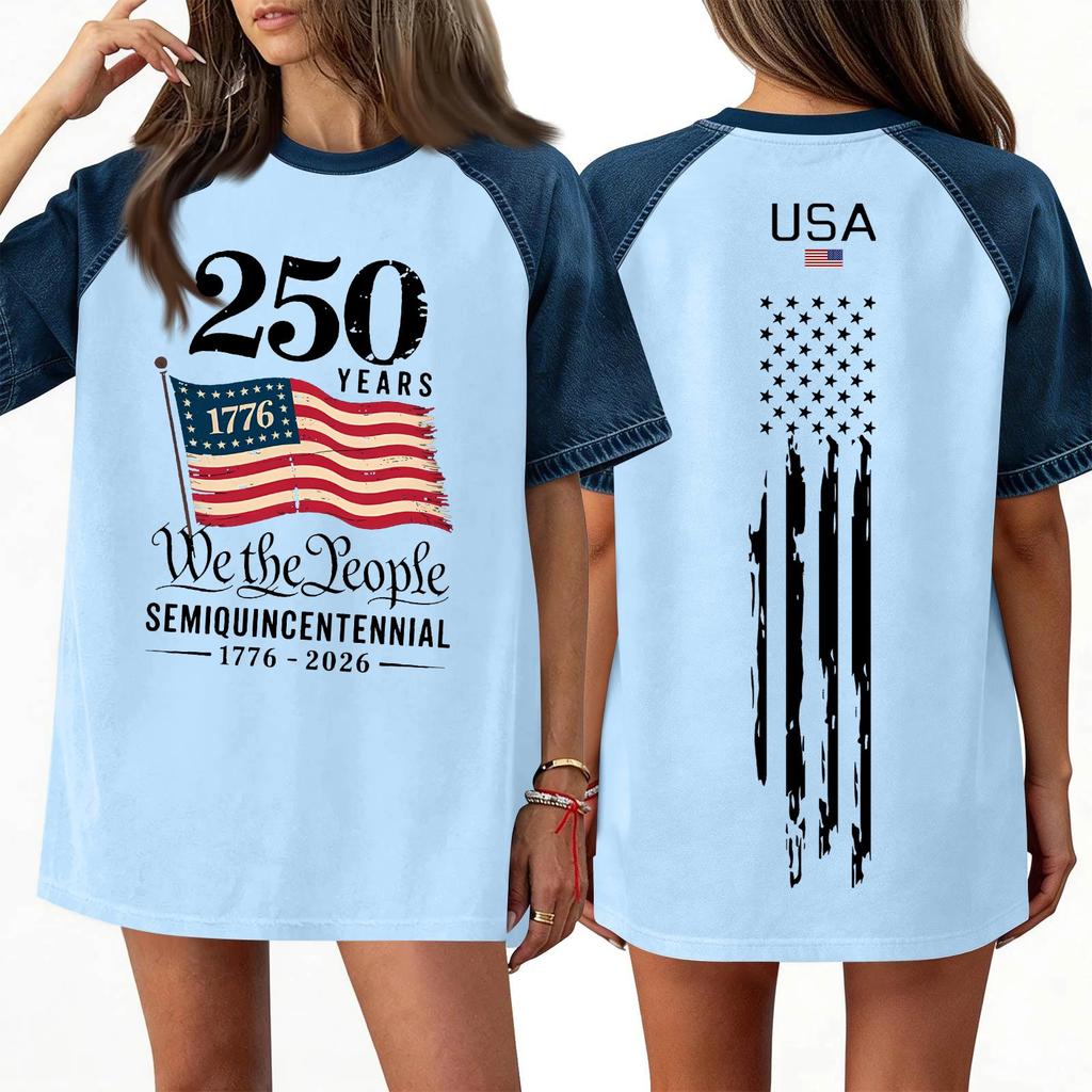 Women's Denim Patchwork Top, Casual Short-sleeved Comfortable T-shirt, Fashionable For Spring And Summer.