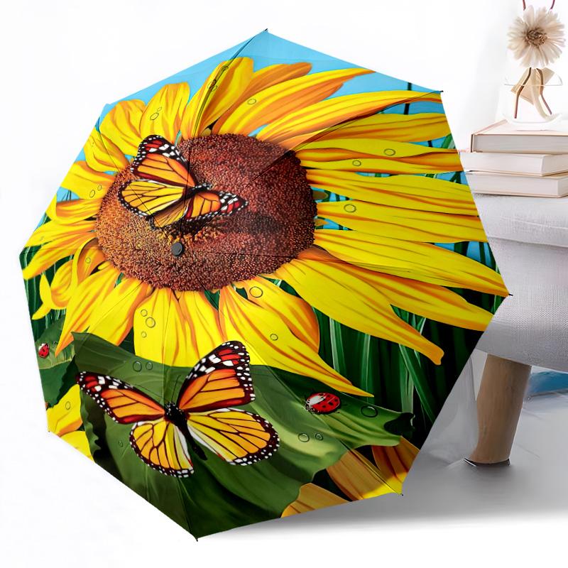 Rosen Garten Teller Automatischer Regenschirm Stabiler 8-Speichen-Schaft Langlebiger Kunststoff & Eisen Ganzjahres-Reise-Outdoor-Zubehör Geschenk für Festivals