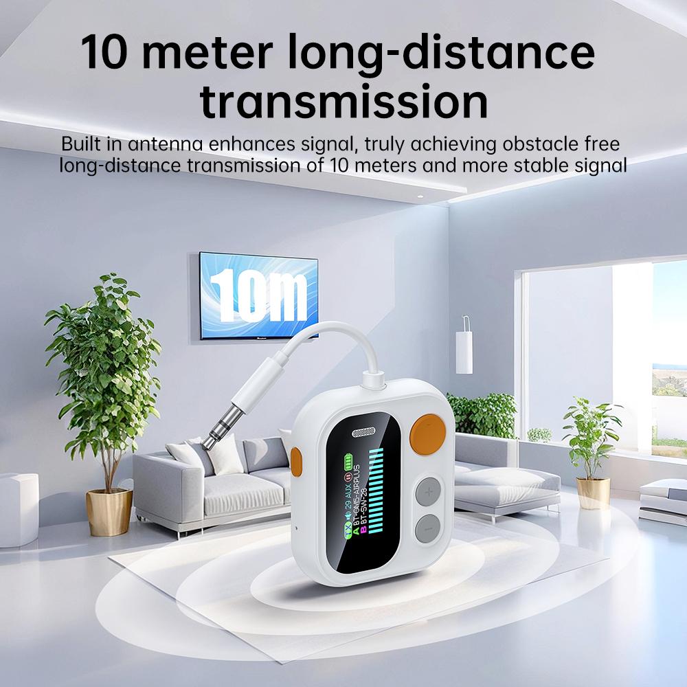 2 In 1 Bluetooth 5.4 Audio Transmitter Receiver Color Screen 3.5MM TF/AUX Stereo Music Wireless Audio Adapter for Car/Home/Airplane Support TF Card