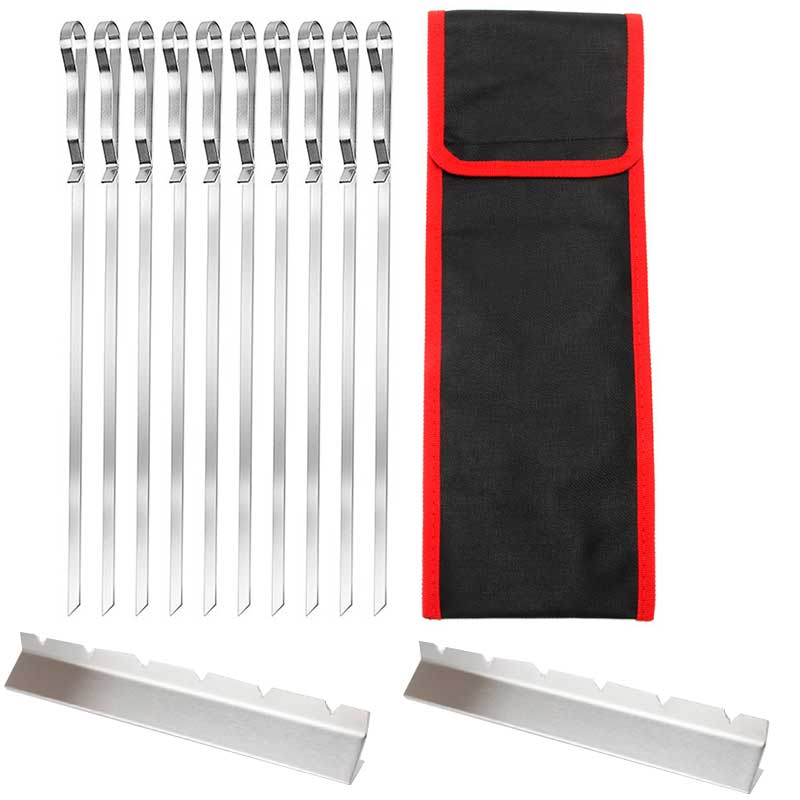 

Барбекю, набор вилок для барбекю, 10 шампуров и 1 пара подставок для шампуров, нержавеющая сталь 304, универсальные аксессуары для гриля, инструменты для барбекю BBQ Party Bonfire Party. белый