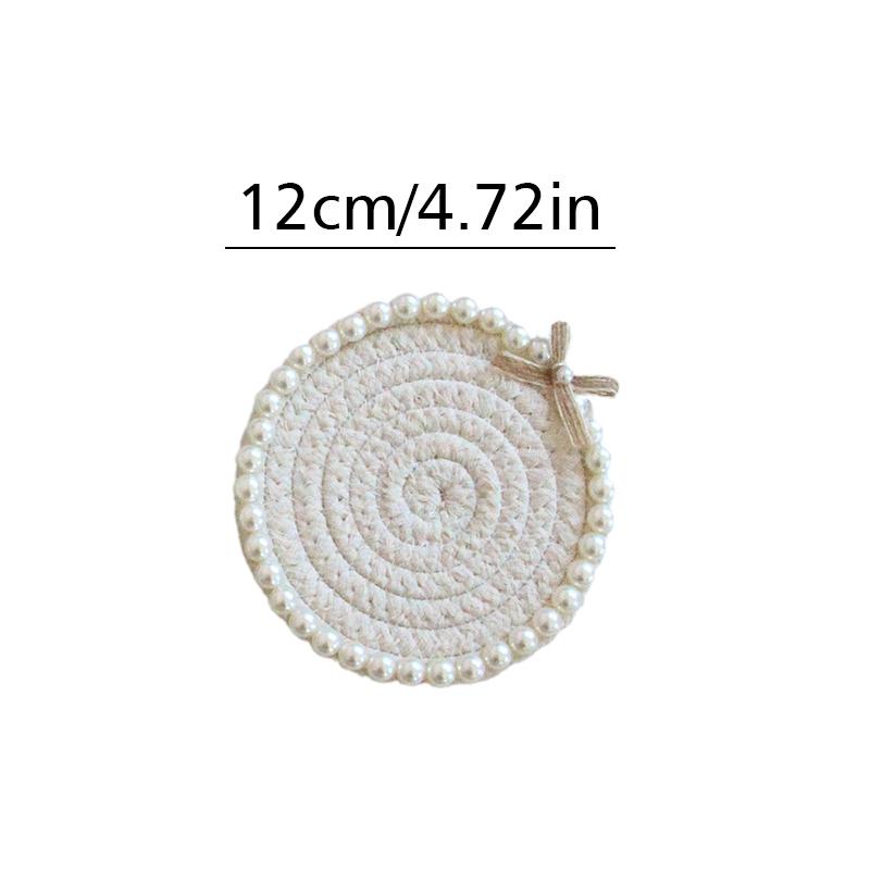 12cm*12cm Bowknot Chic Multiple Colors Ornament Pearl Handmade Cotton Rope Creative Coffee Cup Pad Home Table Decor Accessories