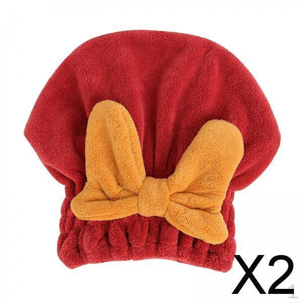2xHair Drying Towel Cap Head Wrap Bath for Curly Hair Long Red
