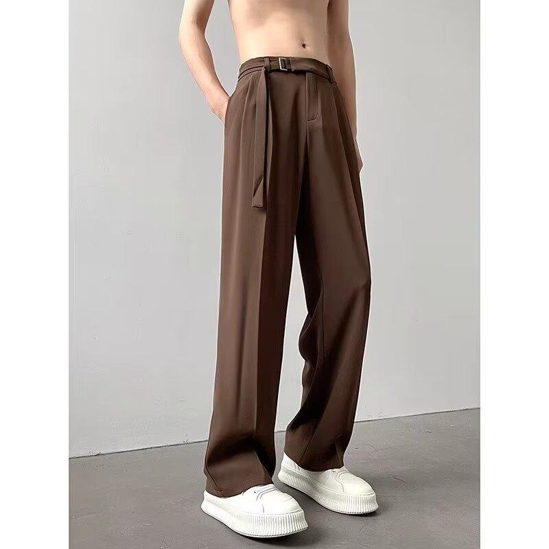 Men's Spring Casual Loose-Fit Black Wide-Leg Trousers - Japanese Style Luxury Draped Pants
