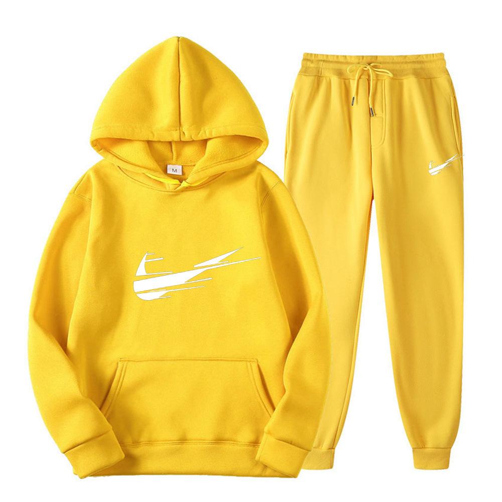 Suéter de fleece cruzado para homens e mulheres, dois conjuntos esportivos casuais, moletom com capuz de marca da moda, calças de moletom estampadas