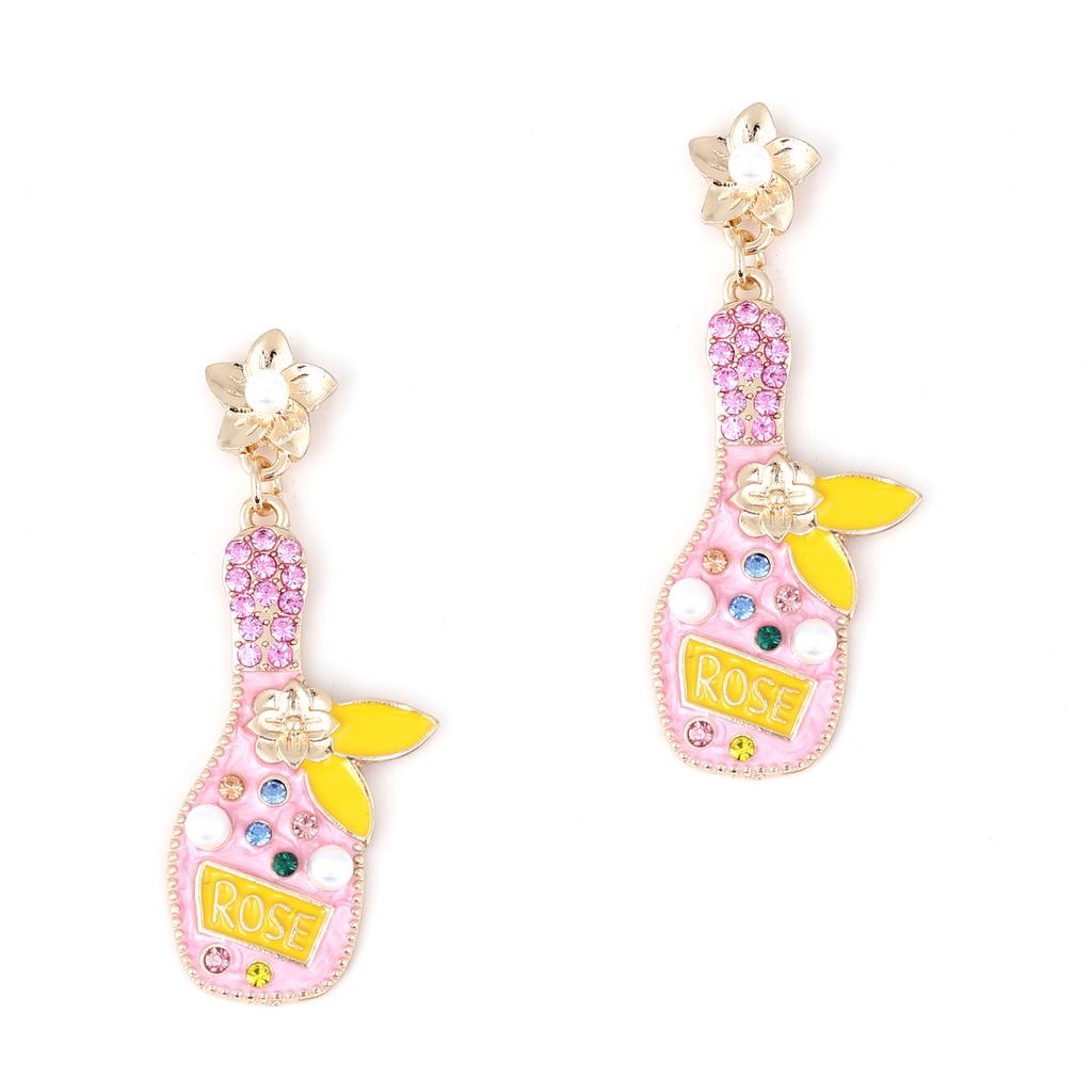 New Fashion Light Luxury Personality Temperament Creative Wine Bottle Oil Dripping Alloy Inlaid with Colored Diamonds Earrings