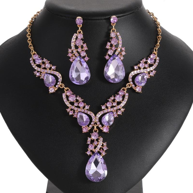 Vintage Statement Necklace Earrings Set Alloy Plated Jewelry Evening Party Wedding