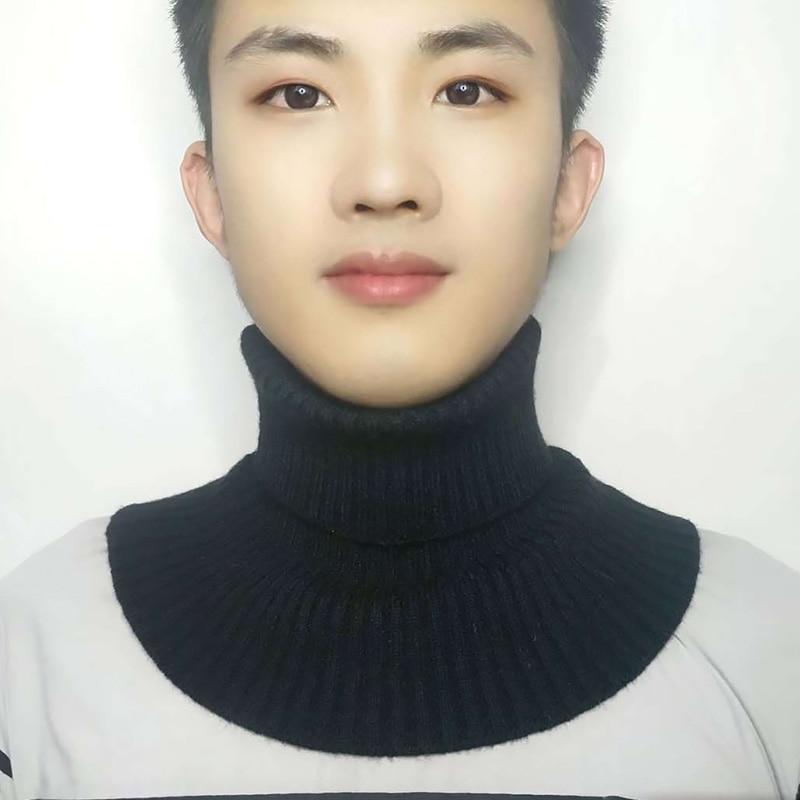 

Мужской и женский шарф с искусственным воротником, вязаный эластичный шарф с накладным воротником, теплый зимний велосипедный ветрозащитный шарф с оборками, съемный шарф с запахом чёрный