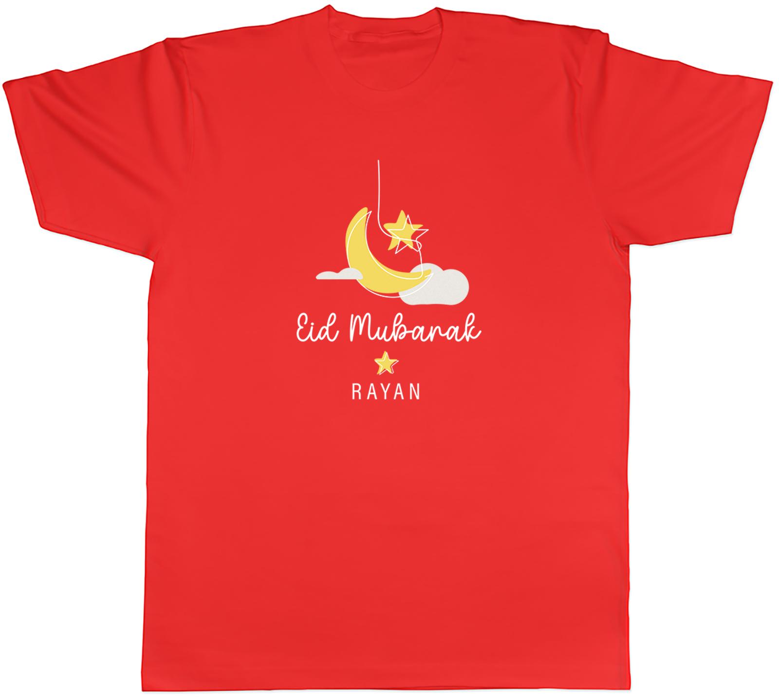 Personalised Eid Mubarak Yellow Moon Star Unisexs TShirt Tee Gift Top S