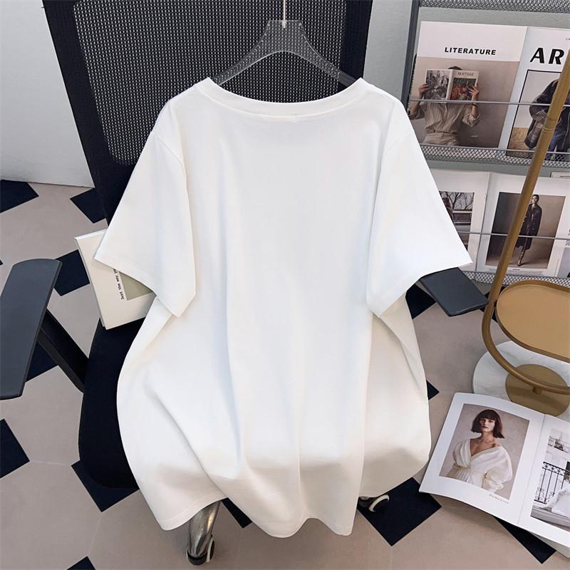 Women's Plus Size Loose Fit Short-Sleeve Round Neck Mid-Length T-Shirt (Available in 200/300/350 jin)