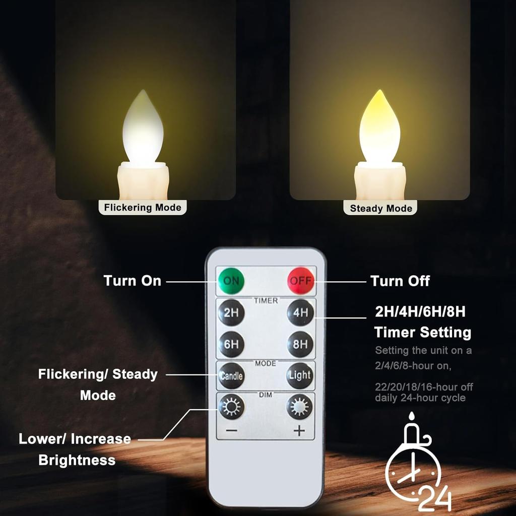 Flameless Candles 10 Pack Battery Operated Window Candles with Drip Texture,Remote Timer,10 Removable Candle Holders,10 Suction Cups,20 AA Batteries