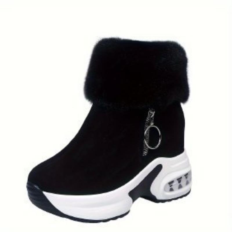 Autumn and winter new thick-soled snow boots large size casual warm cotton shoes medium tube solid color wedge heel air cushion short boots