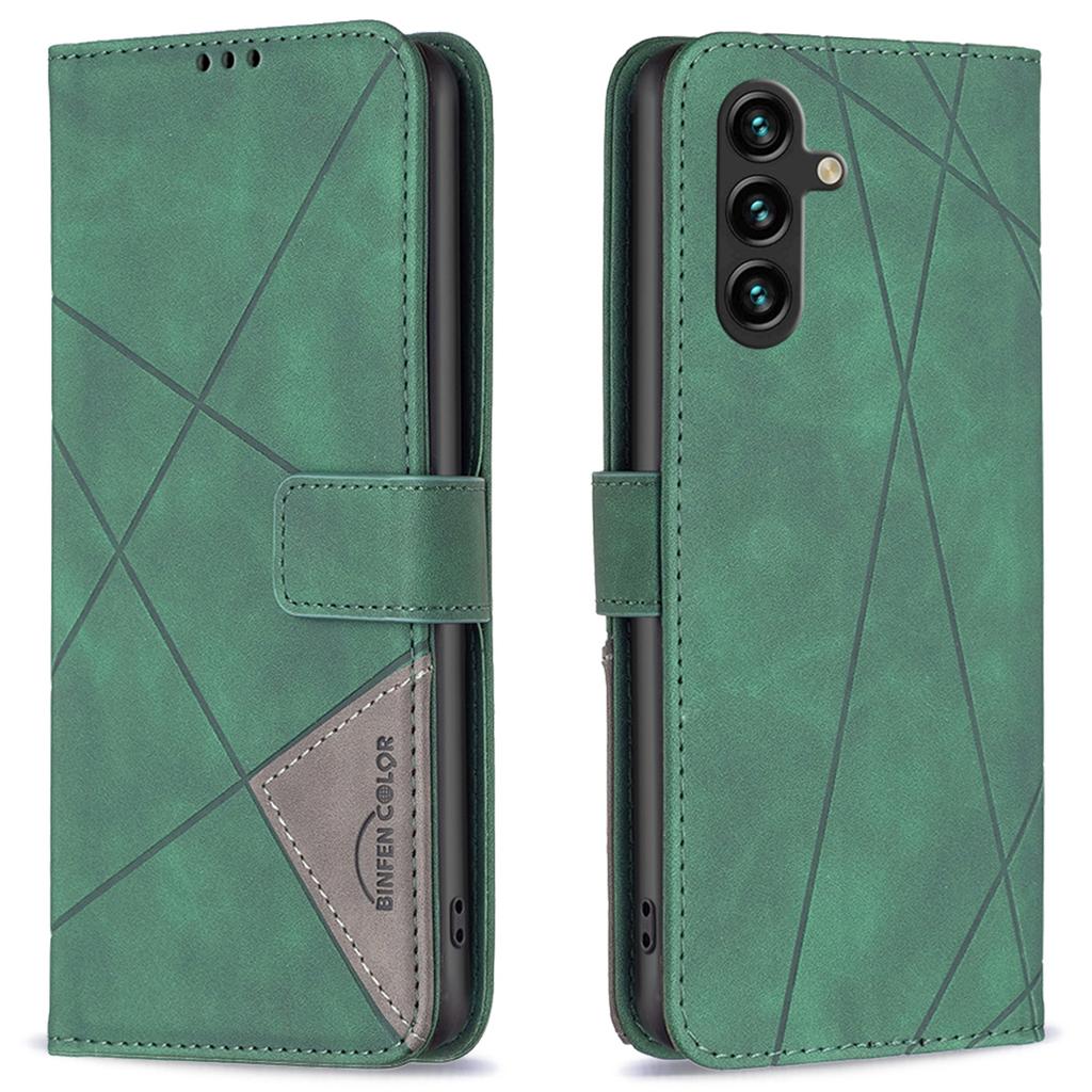 BINFEN COLOR For Samsung Galaxy A36 5G Phone Cases Wallet Stand Geometry Imprinted Leather Cover