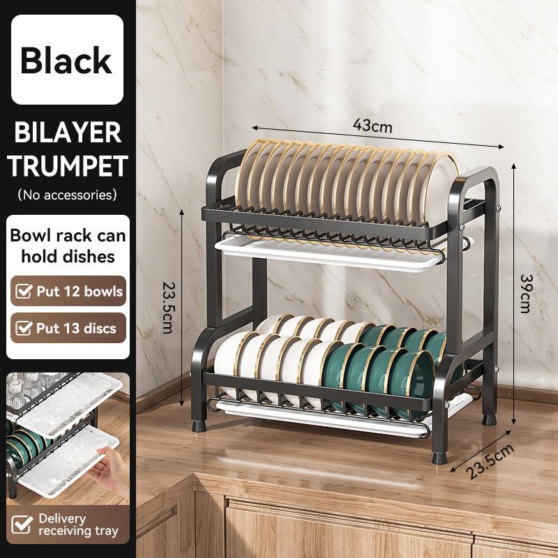 

2-3 Tier Dish Rack & Utensil Organizer for Kitchen, Space Saving Bowl and Plate Drainer for Cups & Cutlery, Drying Storage