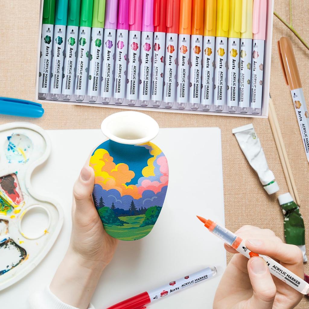 Arrtx Akryl 36 Penselpenn for Mineral- og Hobbymarkører, Farger, Direktefylltype, Vannbestandig, Maling, Glass, Tre, Stein, Keramikk, Stoff,